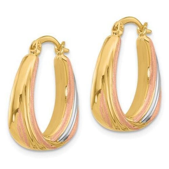 Leslie's 10K Two-tone with White Rhodium Polished and Satin Hoop Earrings - Picture 2 of 4